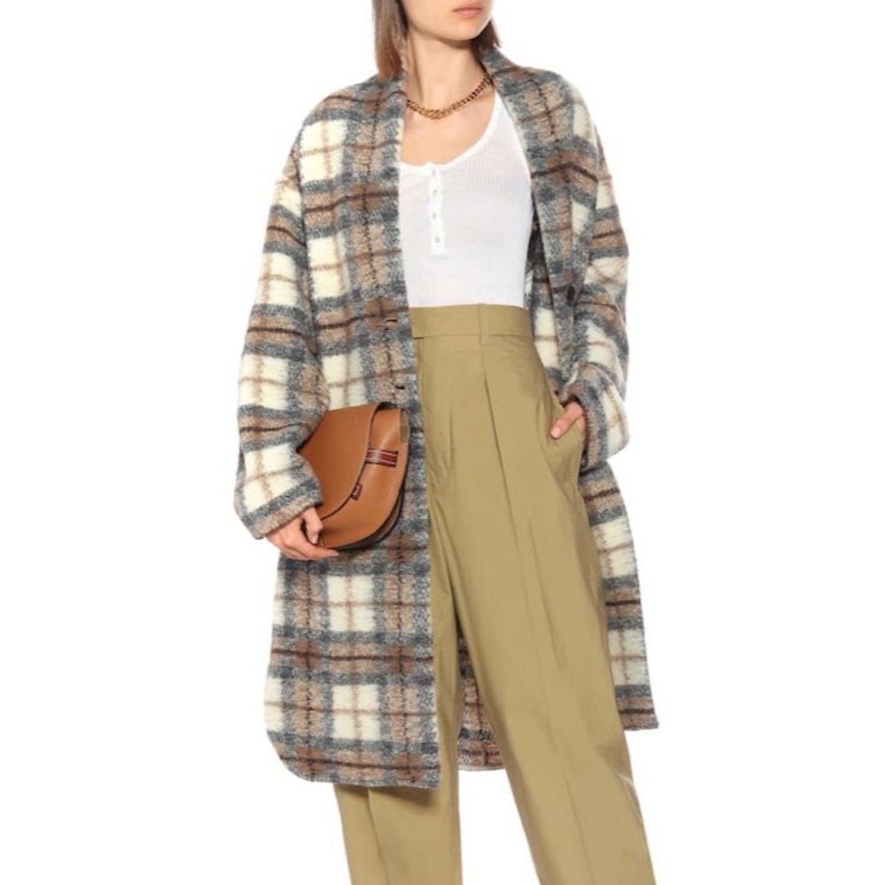 Isabel Marant Beige Plaid Wool Blend Pea Coat - Picture 3 of 5